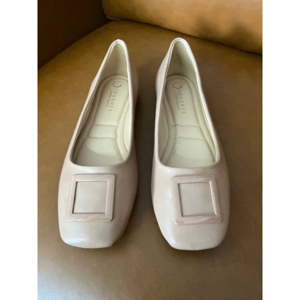 Journee Zimia Flats Womens 9 Tan Square Toe Buckle Comfort Foam